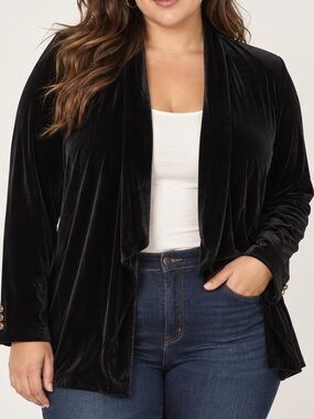 Hidden Brand XXL Black Velvet Blazer Stretch Open Front Plus Size NWT